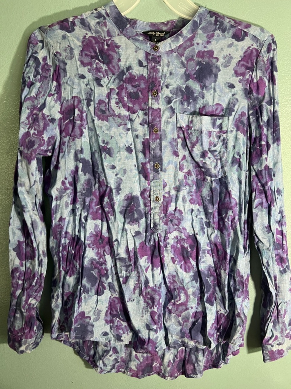 Lucky Brand Lavender and Purple Floral Henley Blouse